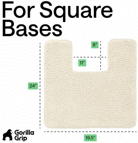 GORILLA GRIP Chenille Bath Rug Mat for Square Toilet Base, 24x19 Ivory