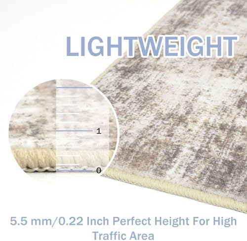 IOHOUZE Abstract Area Rugs 5x7 Ft Washable Rugs for Living Room, Non Slip Dining Room Rug, Printed Faux Wool Rugs for Bedroom, Floor Carpet for Office Nursery Playroom, Beige Brown
