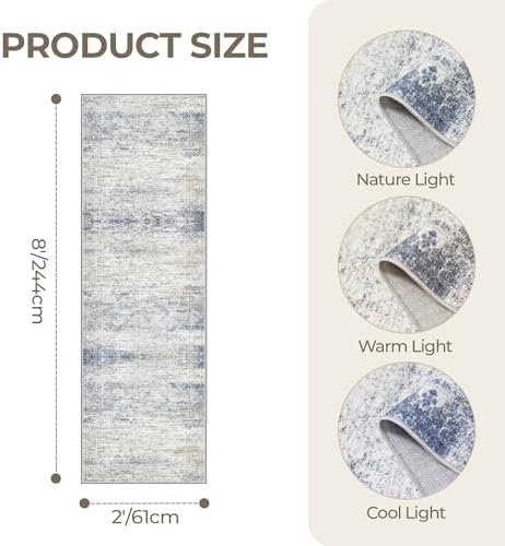 2x8 Runner Rug Non Slip,Washable Hallway Runner Rug,Blue