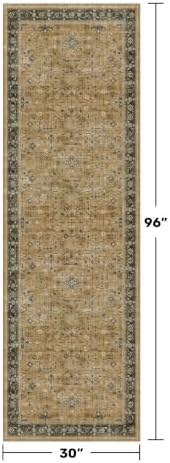Washable Long Runners for Hallways, 2'6"x8' Wide Kitchen Runner Rug, Bohemian Rustic Brown and Charcoal Olive Entryway Indoor Rug, Non-Slip Stain & Fade Resistant