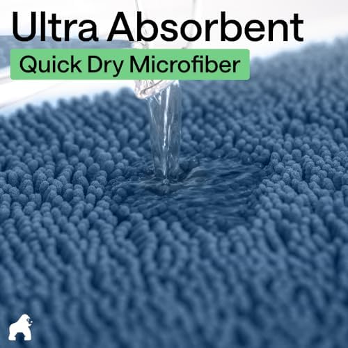 GORILLA GRIP Bath Rug Mat for Bathroom, Absorbent Chenille, 60x17 Blue