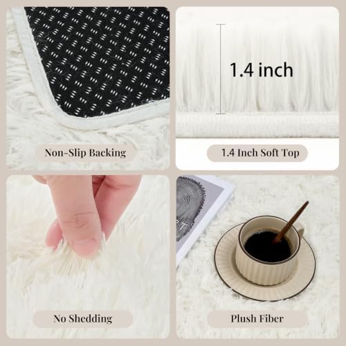 PLHXFR 5x7 Area Rugs Living Room: Fluffy Bedroom Rug Shag Carpet White