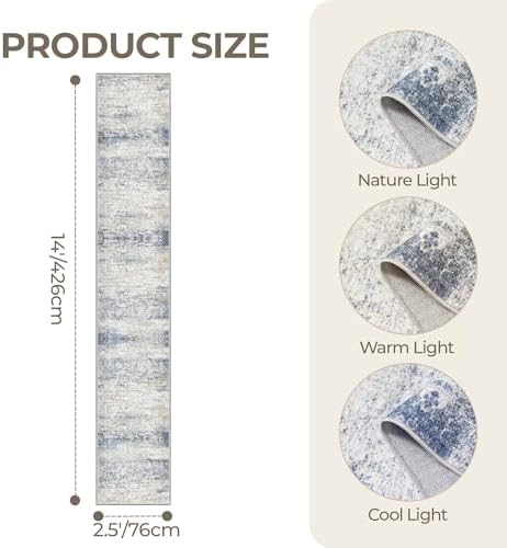 2'6 x 14' Runner Rug Non Slip,Washable Kitchen Rugs,Blue