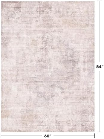 Modern Pink Mauve and Grey 5x7 Area Rugs for Bedroom - Abstract Living Room Rug, for Dining Room Under Table, Washable, Non Slip & Soft, Medallion Distressed Print Pattern, Distressed Design