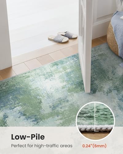 Amada Washable 10'x14' Abstract Area Rug for Living Room Green