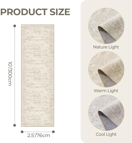2'6 x 10' Runner Rug Non Slip,Washable Kitchen Rugs,Beige