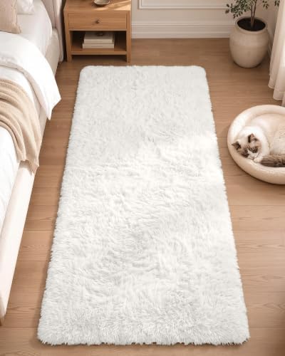 OLANLY 2x4 Machine Washable Runner Rugs for Hallway, Soft Fluffy Shaggy Bedside Rugs for Bedroom, Living Room, Indoor Floor Carpet for Kids Girls and Boys, Nursery Rooms, Home Decor Aesthetic, White