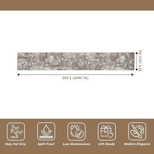 3x20 ft Extra Long Hallway Runner Rug - Non-Slip Washable Floor Runner with Rubber Backing, Modern Low Pile Thin Wide Carpet for Entryway, Kitchen, Living Room (Brown Beige, 3x20)