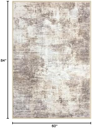 IOHOUZE Abstract Area Rugs 5x7 Ft Washable Rugs for Living Room, Non Slip Dining Room Rug, Printed Faux Wool Rugs for Bedroom, Floor Carpet for Office Nursery Playroom, Beige Brown