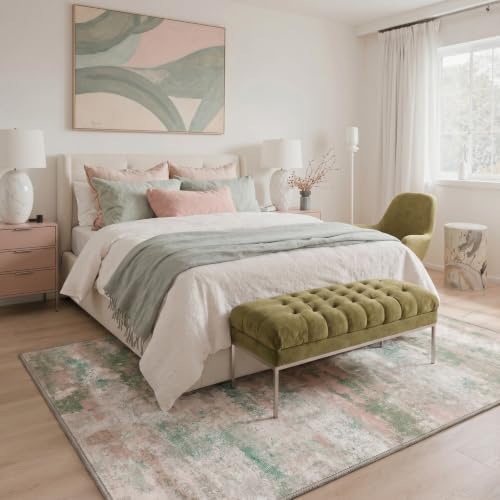 BEIMO 2x10 Runner Rug for Hallway, Pink Green Washable Abstract Rug