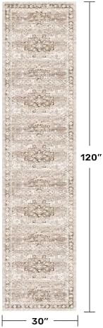 Beige Washable 2'6"x10' Extra Long Runner Rugs for Hallways, Non Slip Indoor Floor Mats for Entryway, Stain Resistant Long Floor Rug, Neutral Boho Floral Decor (2'6"x10' Beige/Latte)