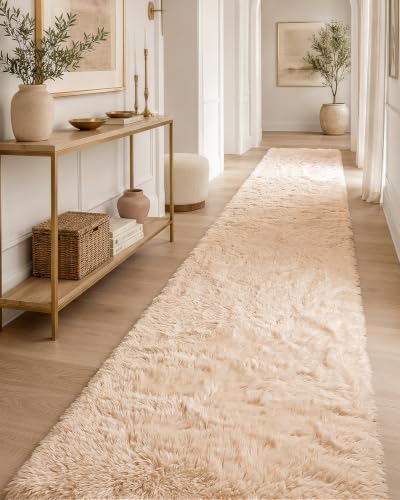 OLANLY 3x9 Machine Washable Runner Rugs for Hallway, Soft Fluffy Shaggy Bedside Rugs for Bedroom, Living Room, Indoor Floor Carpet for Kids Girls and Boys, Nursery Rooms, Home Decor Aesthetic, Beige