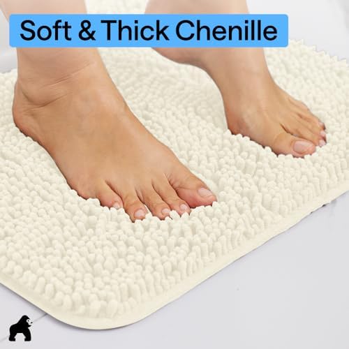 GORILLA GRIP Bath Rug Mat for Bathroom, Thick Chenille, 36x24 Ivory Cream