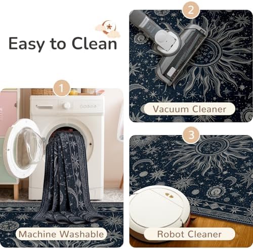 Vacuum-Friendly, 4x6 Washable Area Rug, Blue Gray White