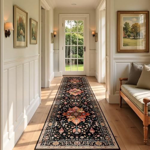 RELEANY Washable Area Rug, Runner 3'x9', Black/Colorful