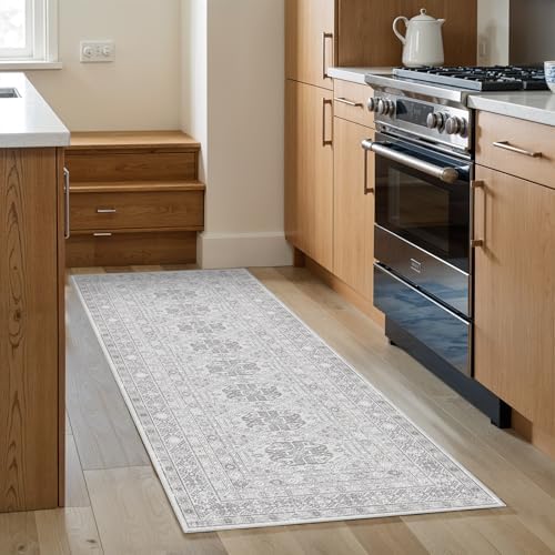 Ksrau 2x5 Runner Rug Washable Vintage: Non Slip Long Kitchen Runners Grey