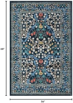 GarveeHome Blue Floral 3x5 Washable Area Rug for Nursery Bedroom