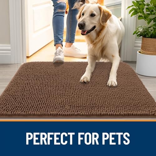 OLANLY Dog Door Mat for Muddy Paws 50x30, Super Absorbent Chenille Mud Mat