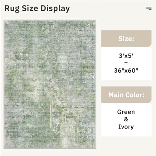 Soalmost Abstract 3x5 Rugs, Small Kitchen Entryway Area Rug Green/Ivory