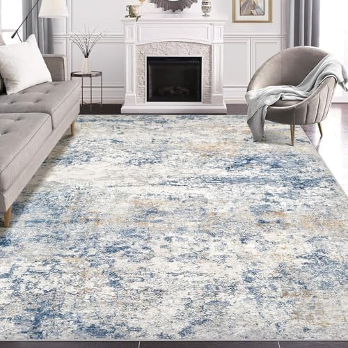 DMOYEST Area Rug Living Room Rugs - 8x10 Abstract Large Soft Indoor Washable Rug Neutral Modern Low Pile Carpet for Bedroom Dining Room Farmhouse Home Office - Blue