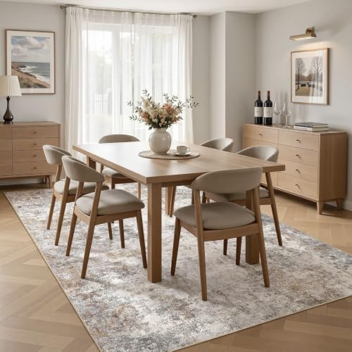 UERMEI 6x9 Area Rug Living Room Rugs - Washable Neutral Modern Abstract Soft Thin Large Rug Indoor Floor No Slip Rug Carpet for Bedroom Under Dining Table Home Office Decor - Brown Grey