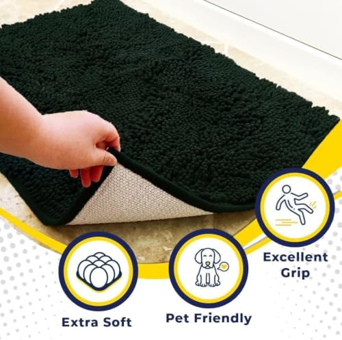 Muddy Mat® | Super Water Absorbent Door Mat Indoor, Microfiber Quick Dry Chenille Entryway Rug,Slip Resistant Front Door Mat,Indoor Mats for Entryway,Machine Washable Pet Rug, Hunter Green 26" x 42"