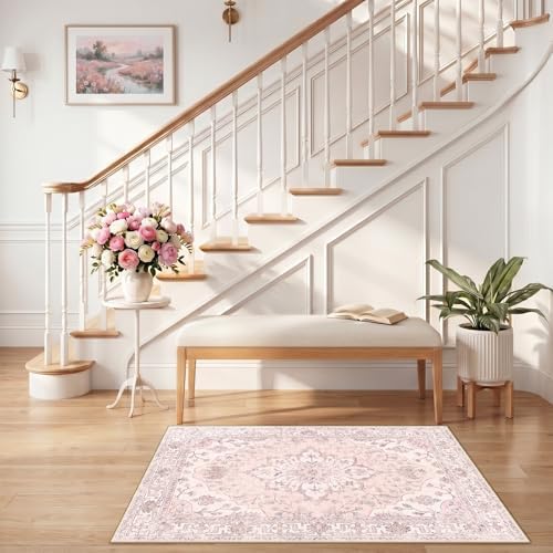 RELEANY Washable Area Rug, Small 2'6"x4', Pink