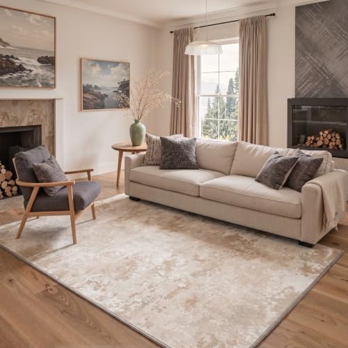 BEIMO Area Rugs 9x12 for Living Room, Beige White Washable Abstract Rug