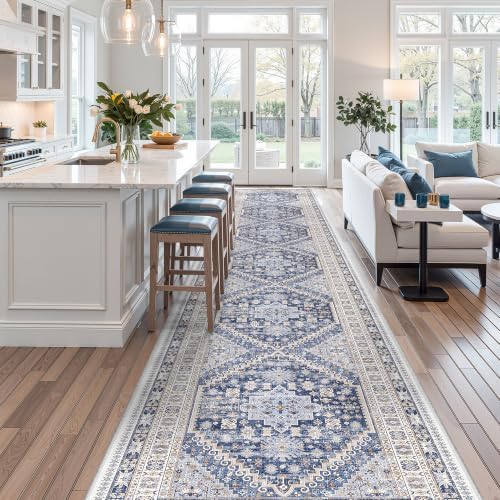 zesthome 3x20 Runner Rug Non Slip,Washable Hallway Runner Rug,Blue