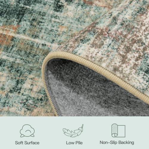 2x 8 Area Rug for Hallways, Abstract Washable Runner Rugs,Coffee/Green
