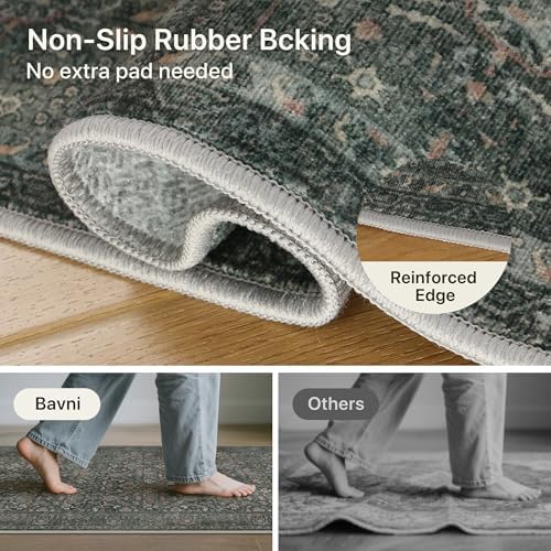 Bavni 2'6" x 6' Kitchen Runner Rug, Washable Non Slip, Charcoal Taupe