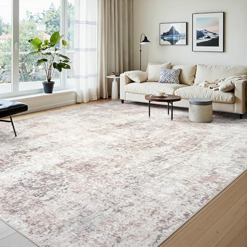 9x12 Area Rugs for Living Room Large Washable Abstract Rug Beige Grey
