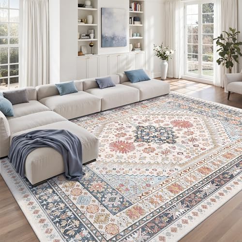 zesthome 10x12 Area Rugs for Living Room,Large Washable Rug,Blue Red