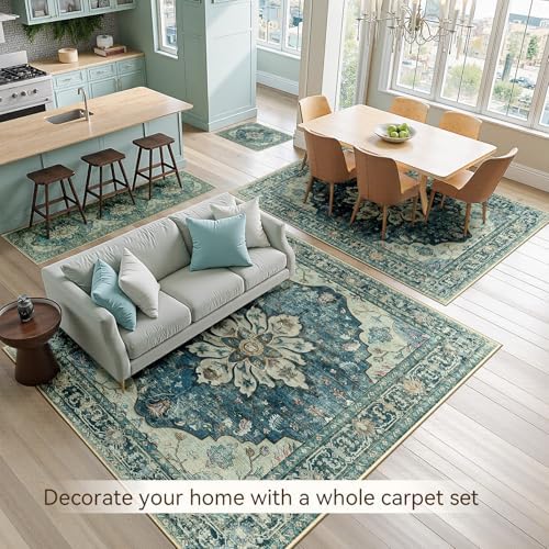 RELEANY Washable Area Rug, 8'x10', Blue/Vintage Dark Blue