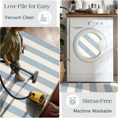 Front Door Mat Indoor Outside Entrance, 2x3 Blue White Striped Rug