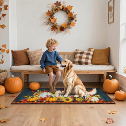 HEBE Fall Kitchen Rugs Set of 3, Washable Pumpkin Kitchen Mats for Floor