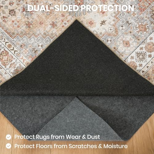 zesthome Rug Pad 5x7-1/4 Thick, Felt and Rubber Backing, Under Area Rug Protective Cushioned Pads, Keep Rugs Safe and in Place, Non Slip Rug Pads for Hardwood Floors and Finishes(5'x7', Black)