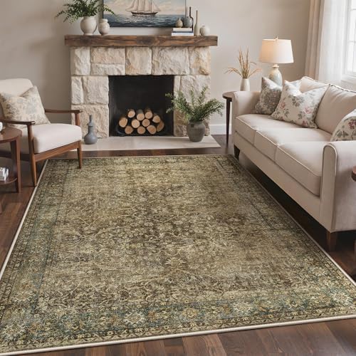 Bavni 6x9 Area Rugs for Living Room, Washable Low Pile, Brown Olive