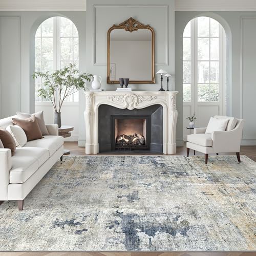 Soalmost Abstract Rug 8x10 Large Living Room Area Rugs Washable Blue/Yellow