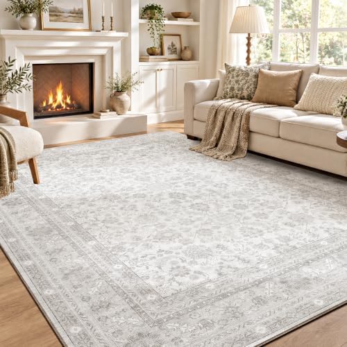 OPPODREAM Vintage Light Grey Area Rugs 5x7, Washable Rug for Living Room
