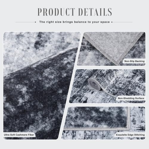 2x5 Washable Runner Rug：Modern Abstract Kitchen Carpet Black