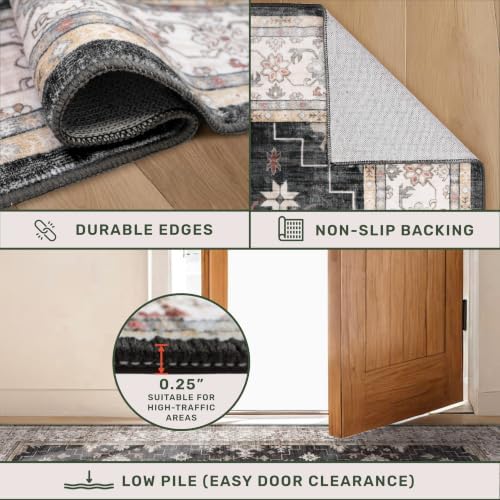 Black Washable Long Runners for Hallways, 2'6"x6' Wide Kitchen Runner Rug, Entryway Indoor Rug, Non Slip Rubber Backing Boho Vintage Floor Decor
