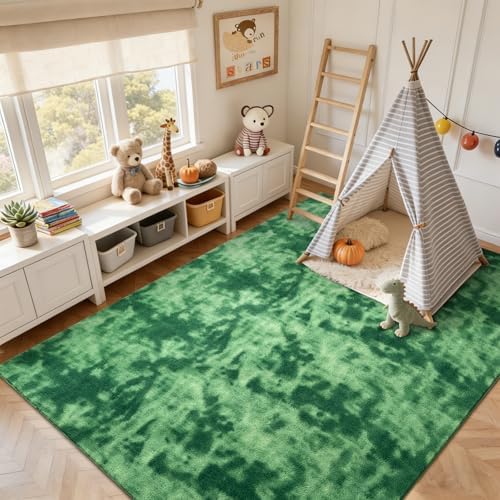 4x6 Tie-dye Green Area Rug Non-Slip Washable Soft for Bedroom Living Room