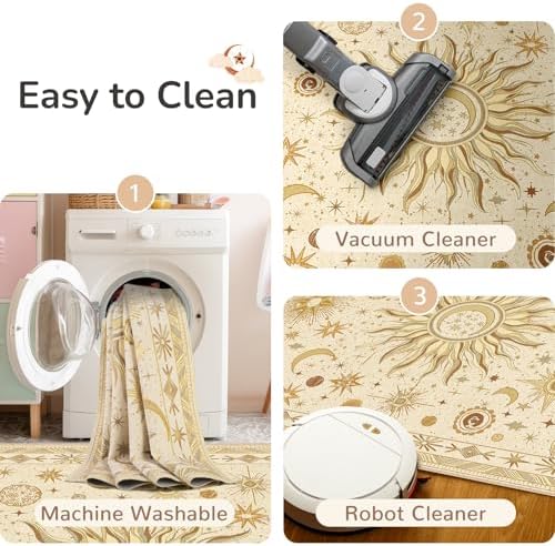 Vacuum-Friendly, 6x9 Washable Area Rug, Beige Camel Brown