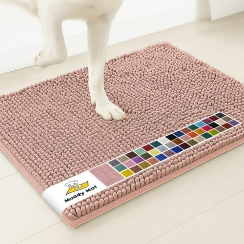 Muddy Mat® | Super Water Absorbent Door Mat Indoor, Microfiber Quick Dry Chenille Entryway Rug, Slip Resistant Front Door Mat, Indoor Mats for Entryway, Machine Washable Pet Rug, Blush Pink 19" x 30"