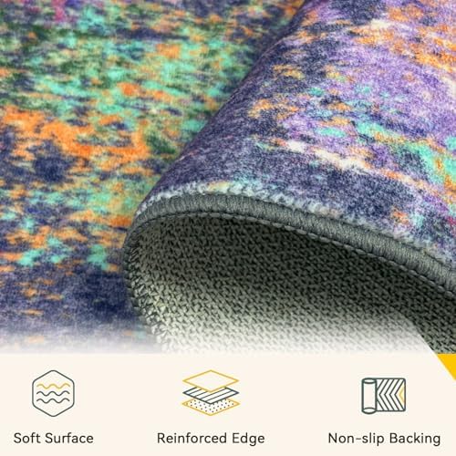 RELEANY Washable Runner 2'x10' Abstract Area Rug for Hallway Purple Multi