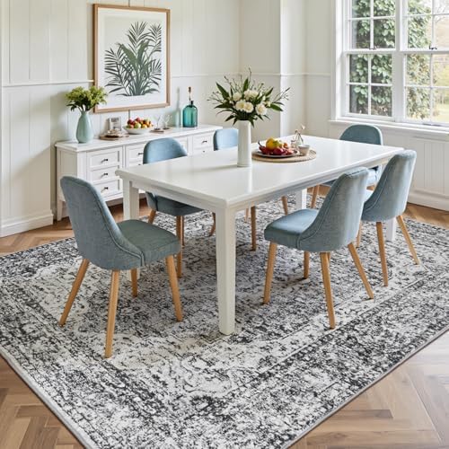 Lofus 5x7 Area Rugs for Living Room, Washable Area Rug, Rugs for Bedroom, Kitchen, Vintage Boho Carpet, Soft Non-Slip, Low Pile Large Area Rug for Office Dining Room, Vintage Dark Grey