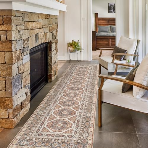 Ksrau 3x12 Runner Rug Washable Vintage: Non Slip Hallway Runners Brick