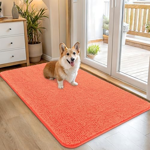 OLANLY Dog Door Mat for Muddy Paws 45x27, Super Absorbent Chenille Mud Mat
