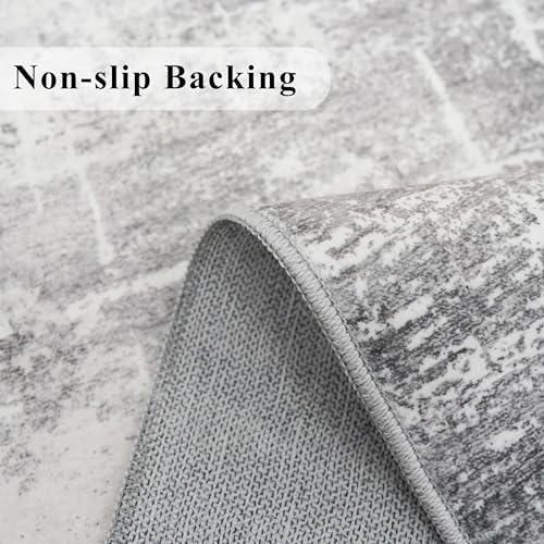 Washable Long Hallway Runner Rug: Non-Slip 2'6x12 Kitchen Rugs Abstract Entryway Bathroom Runner Soft Living Room Bedroom Beside Floor Mat Indoor Farmhouse Carpet for Home Office(2'6x12,Light/Grey)